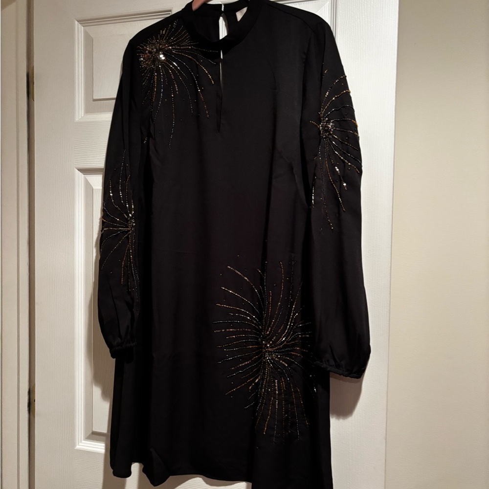 NWT Elegant Black Dress with Gold Accents